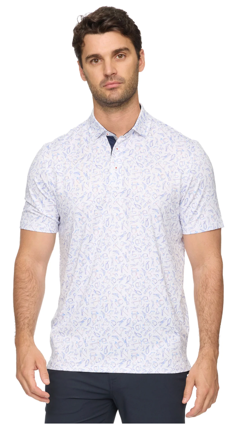 Flag & Anthem M SS Golf Scene Performance Polo WHITE / RED / BLUE