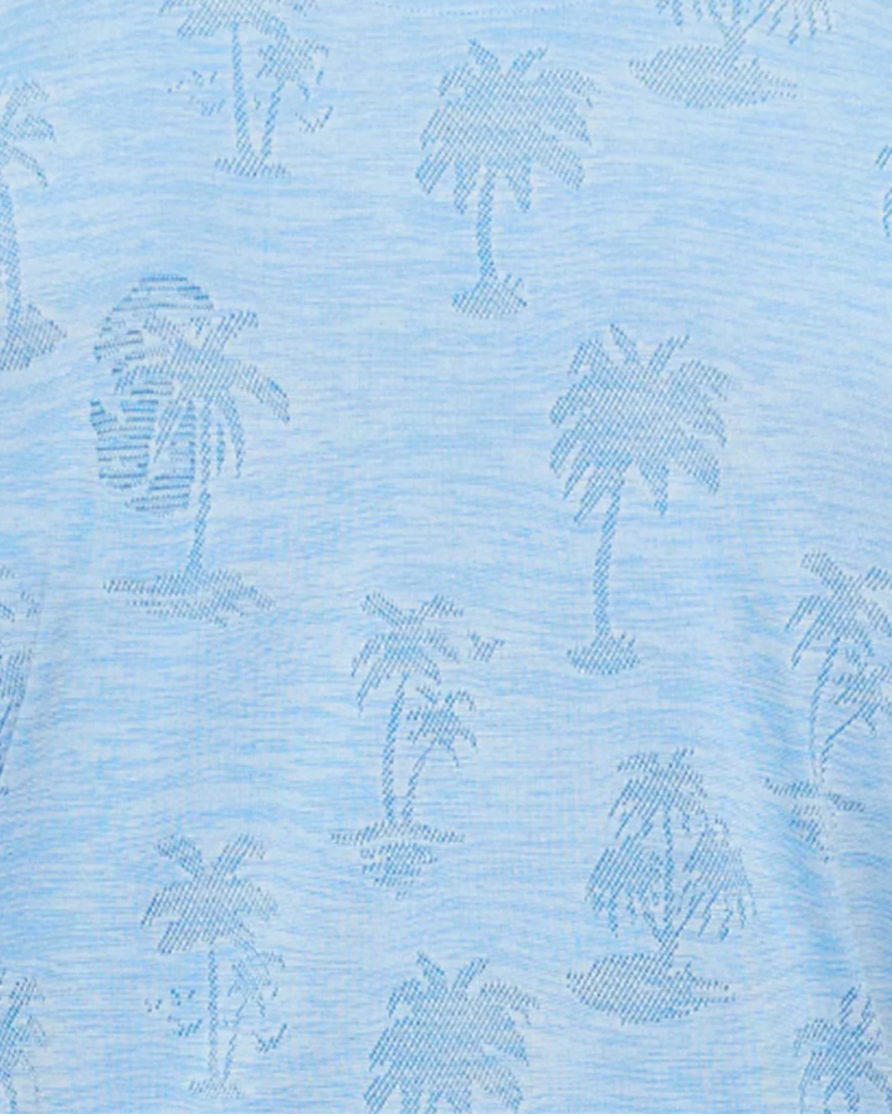 Flag & Anthem M SS Southlake Palm Print Performance Polo LT BLUE