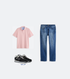 Flag & Anthem M SS Baldwin Stripe Golf Polo Shirt CORAL