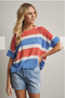Wish List W SS Striped Boxy Sweater RED / BLUE