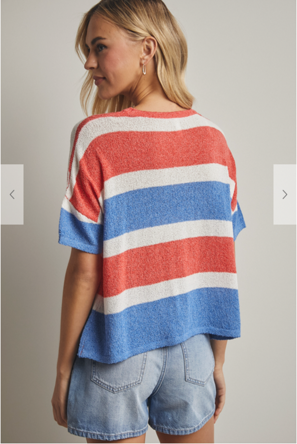 Wish List W SS Striped Boxy Sweater RED / BLUE