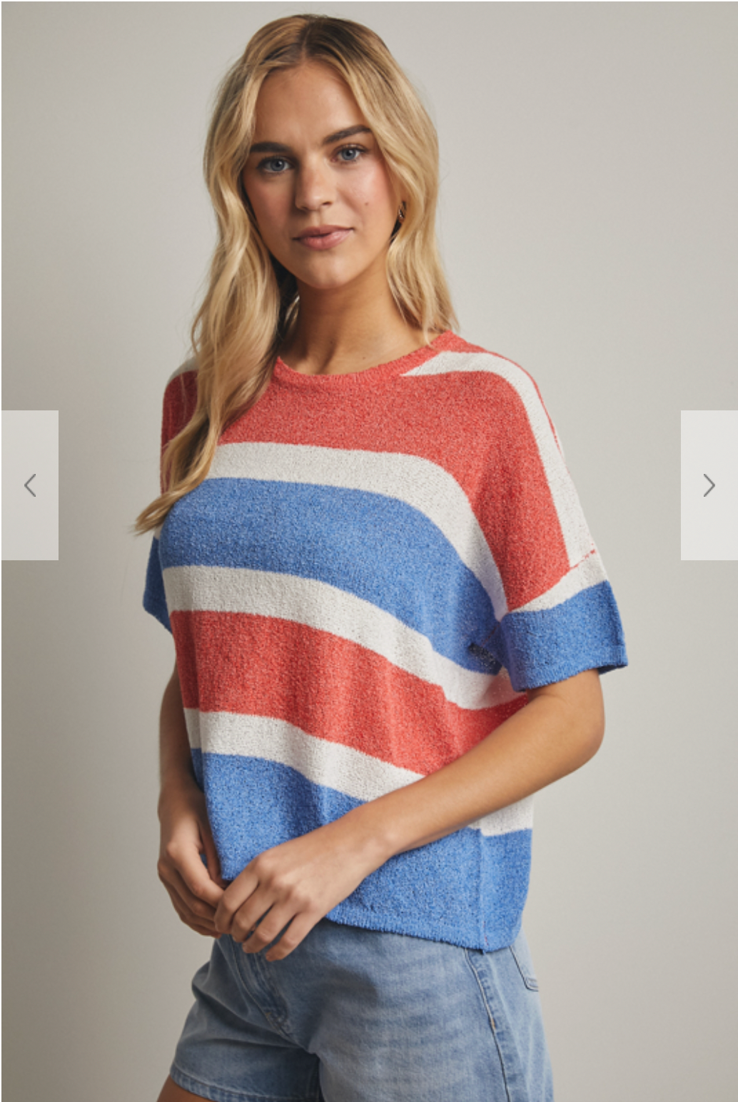 Wish List W SS Striped Boxy Sweater RED / BLUE