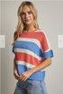 Wish List W SS Striped Boxy Sweater RED / BLUE