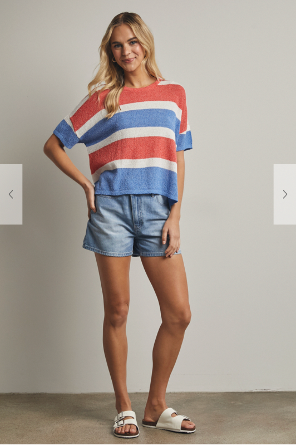 Wish List W SS Striped Boxy Sweater RED / BLUE
