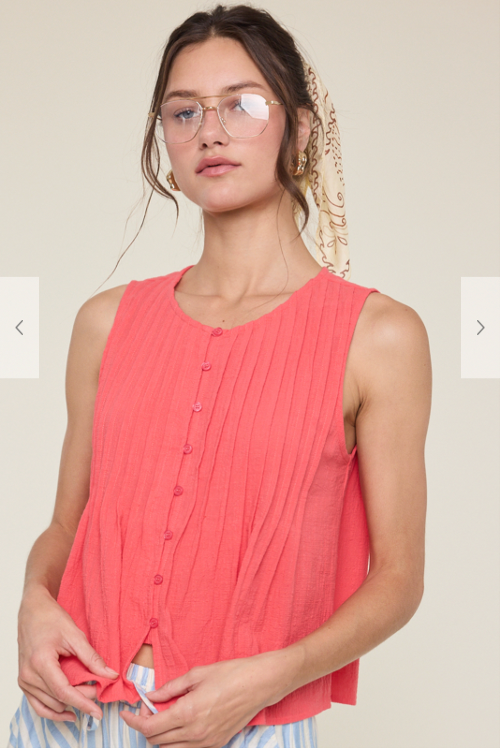 Wish List W Pleated Button-Up Tank PAPAYA