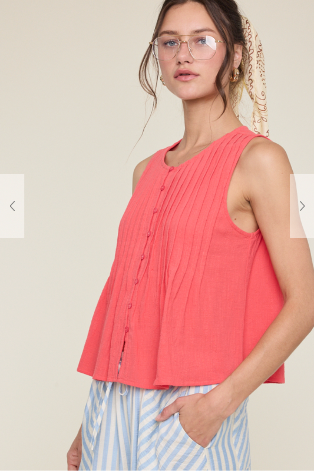 Wish List W Pleated Button-Up Tank PAPAYA