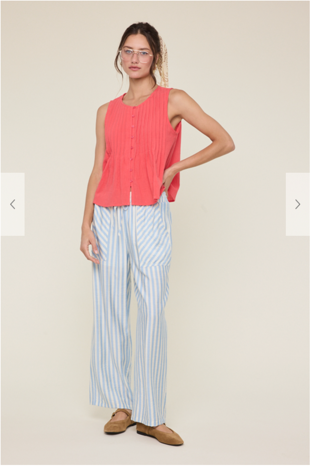 Wish List W Pleated Button-Up Tank PAPAYA