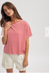 Wish List W SS Drop Shoulder Tee RED / WHITE