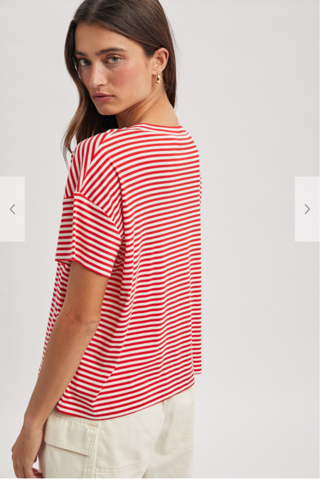 Wish List W SS Drop Shoulder Tee RED / WHITE