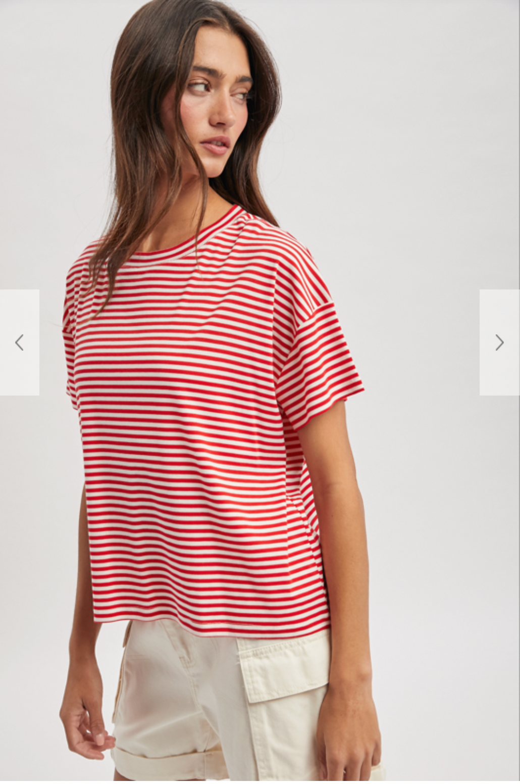 Wish List W SS Drop Shoulder Tee RED / WHITE