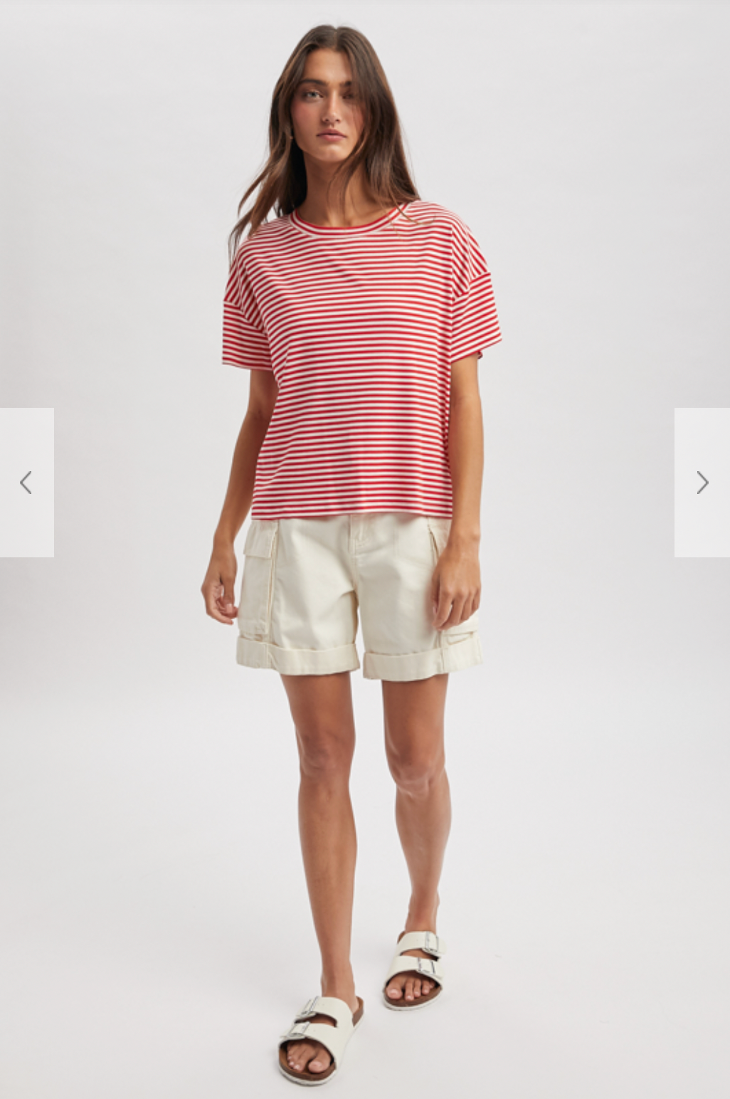 Wish List W SS Drop Shoulder Tee RED / WHITE