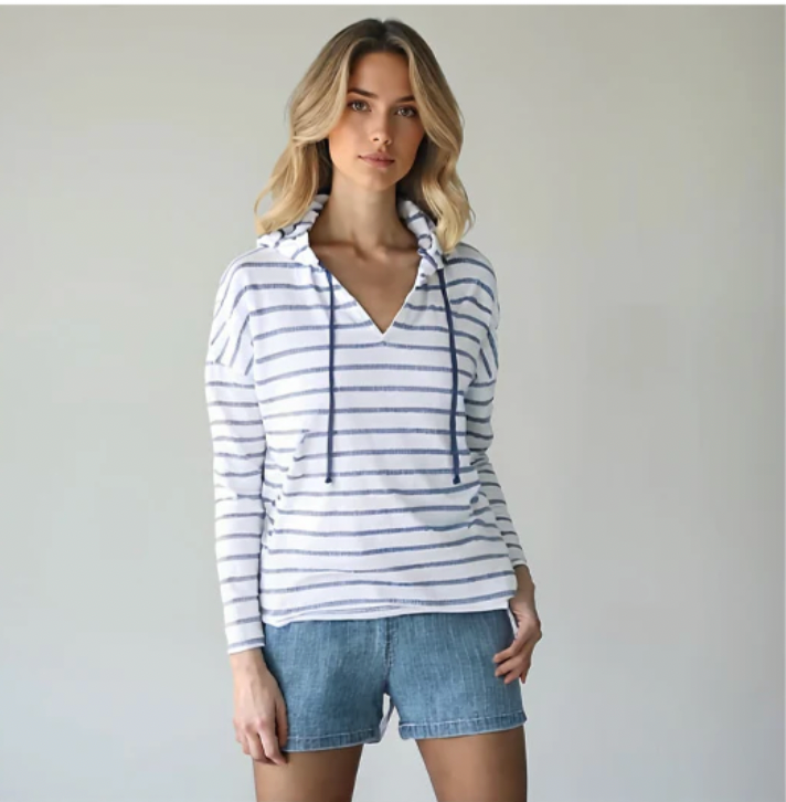 North River W Bar Harbor V-Neck Pullover Hoodie STRIPE