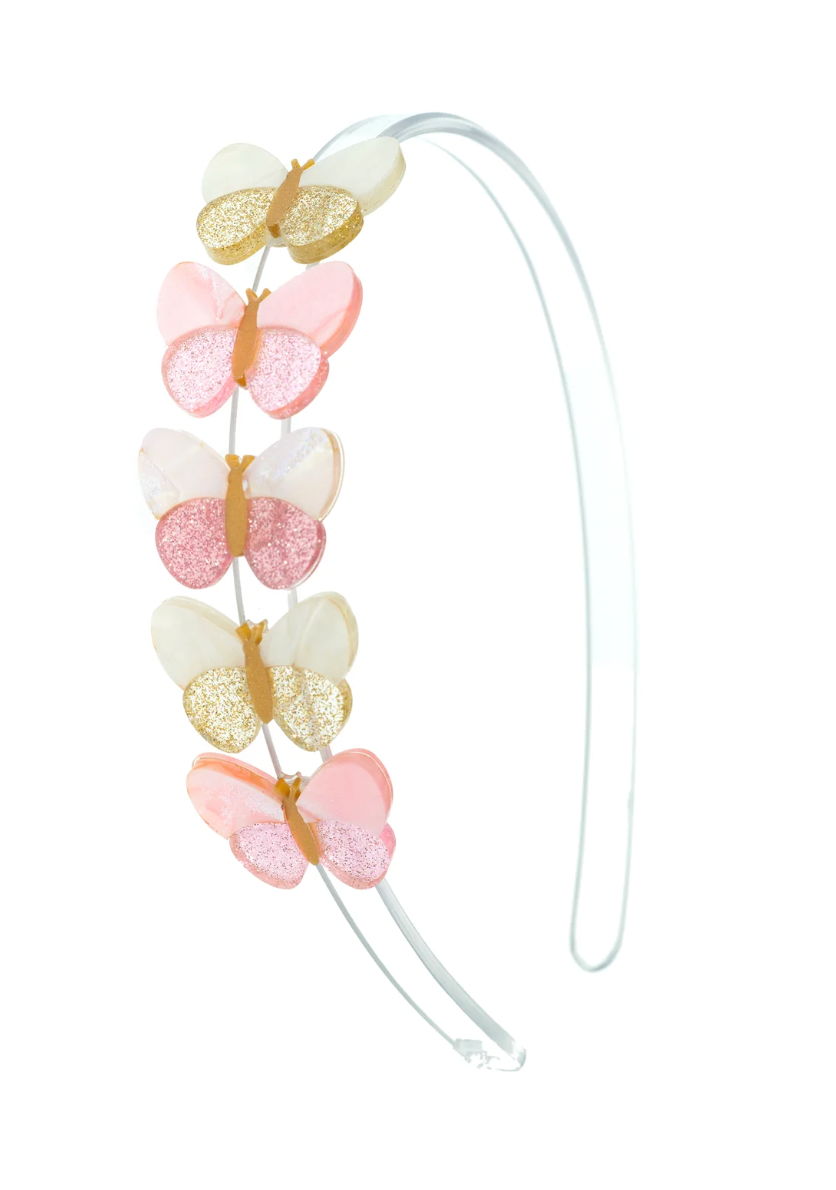 Lilies & Roses Butterflies Shimmer Headband PINK
