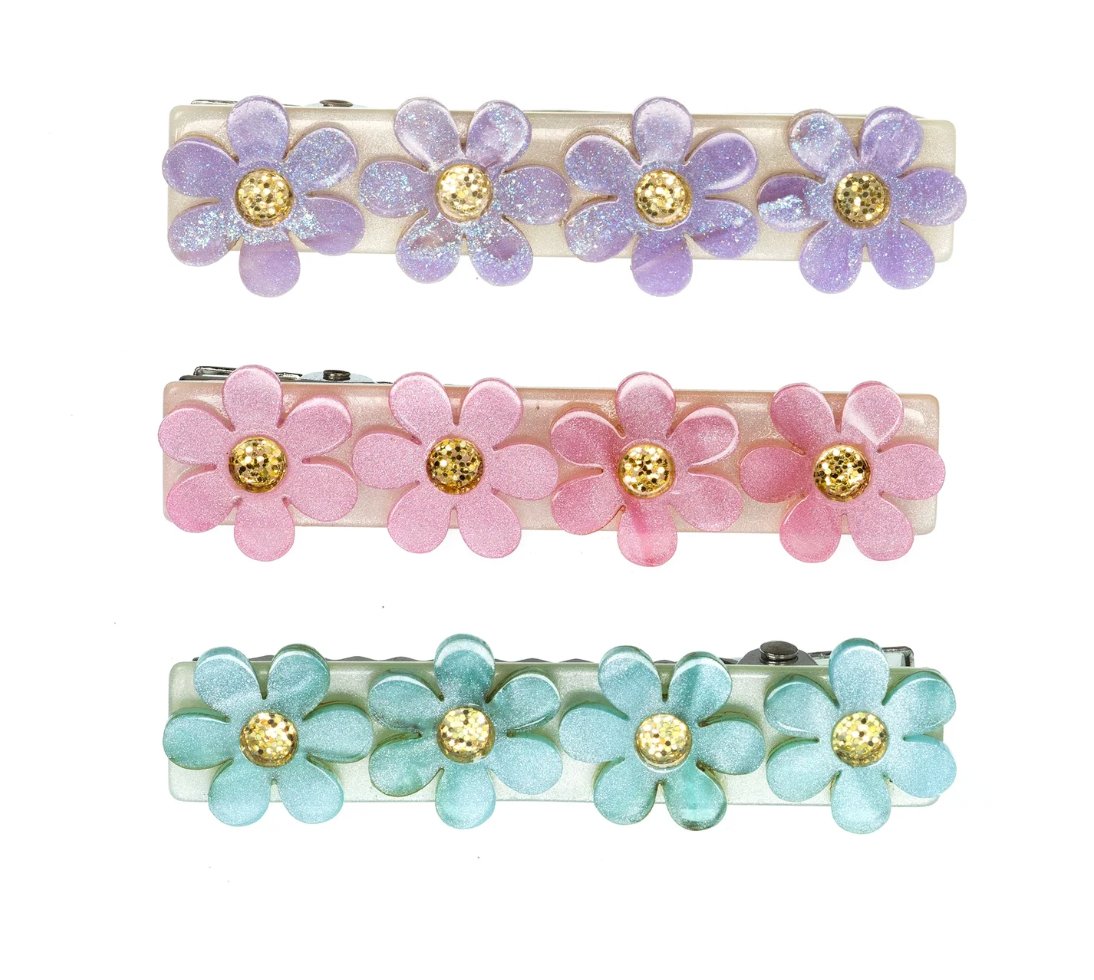 Lilies & Roses Flowers Shimmer Hair Clips BLUE PURPLE PINK