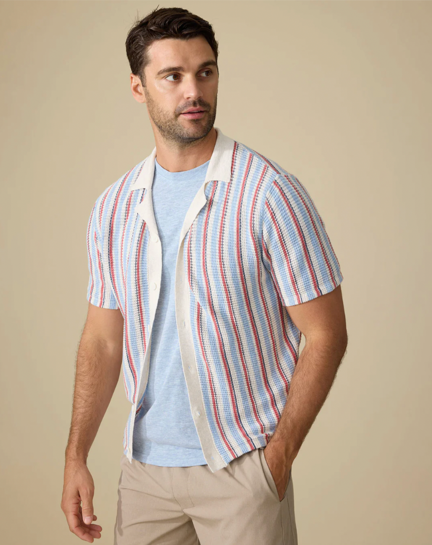 Flag & Anthem M SS Acworth Button Front Sweater RED/WHITE/BLUE