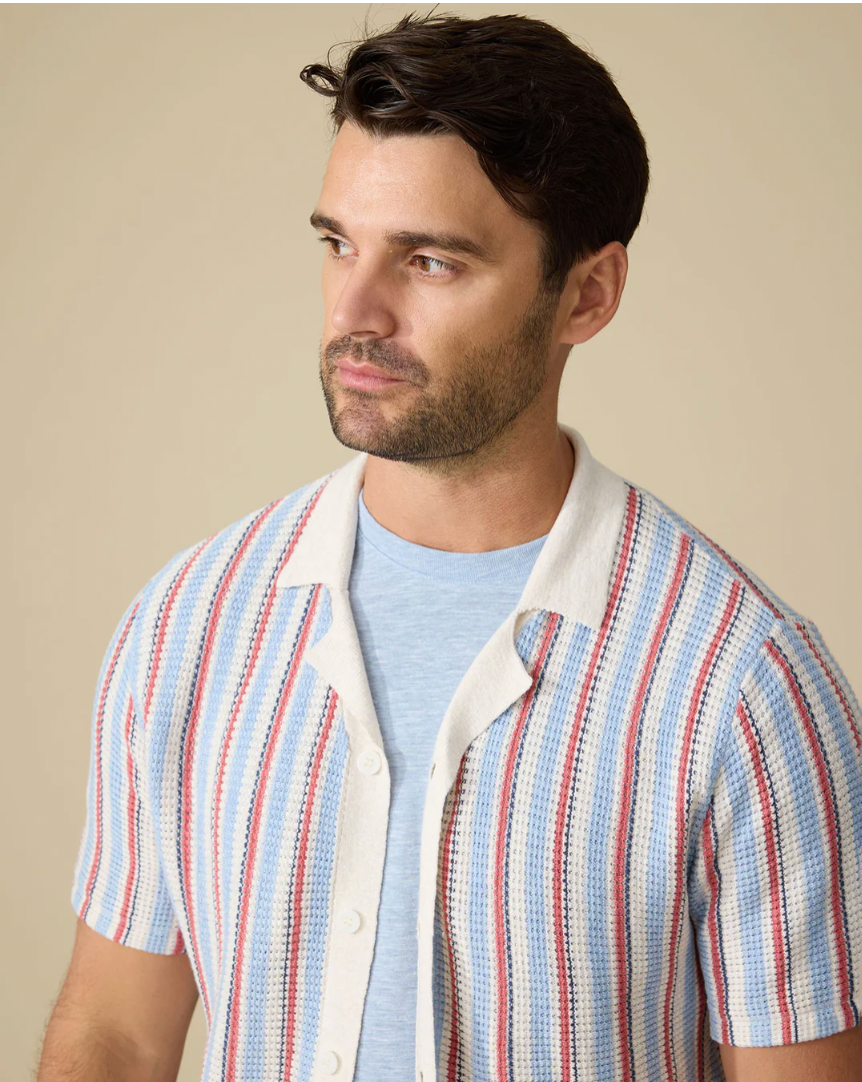 Flag & Anthem M SS Acworth Button Front Sweater RED/WHITE/BLUE