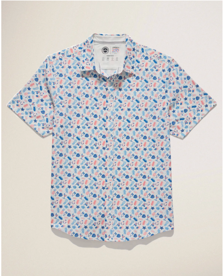 Flag & Anthem M SS Sayreville Americana Performance Shirt WHITE/MAUVE/BLUE