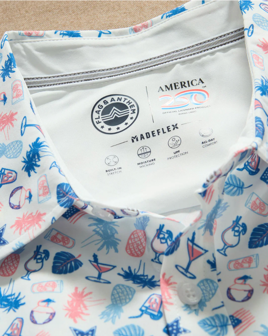 Flag & Anthem M SS Sayreville Americana Performance Shirt WHITE/MAUVE/BLUE