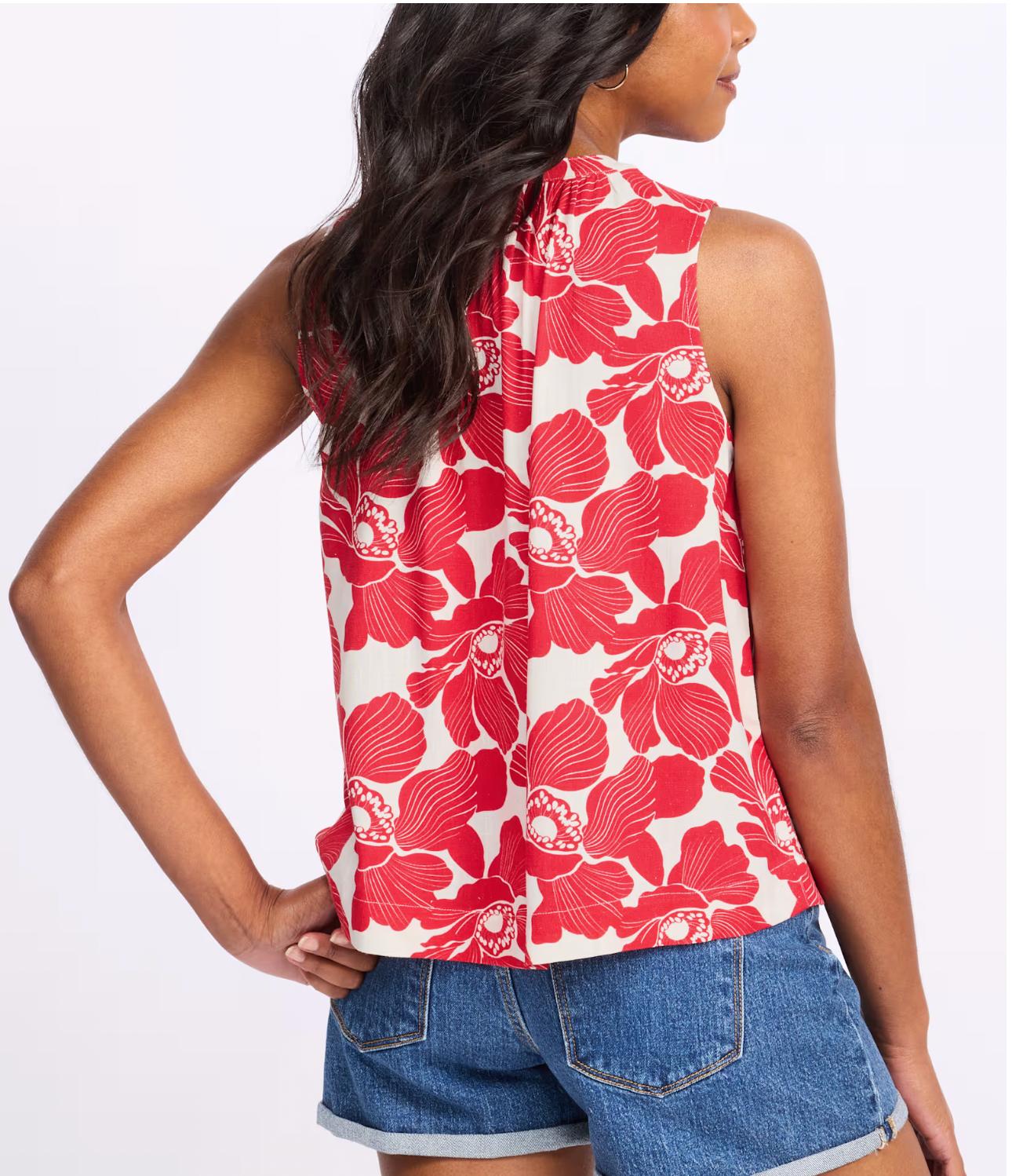 Flag & Anthem W Marina Printed Button Front Tank RED