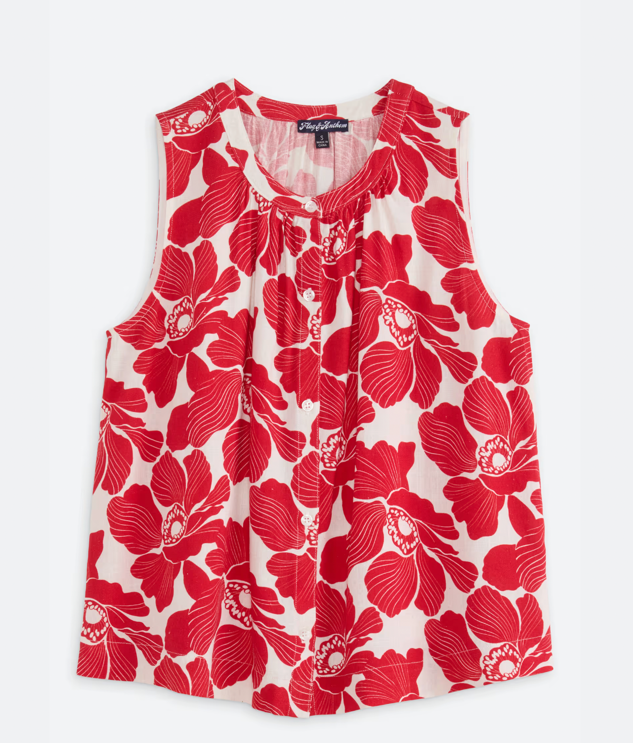 Flag & Anthem W Marina Printed Button Front Tank RED