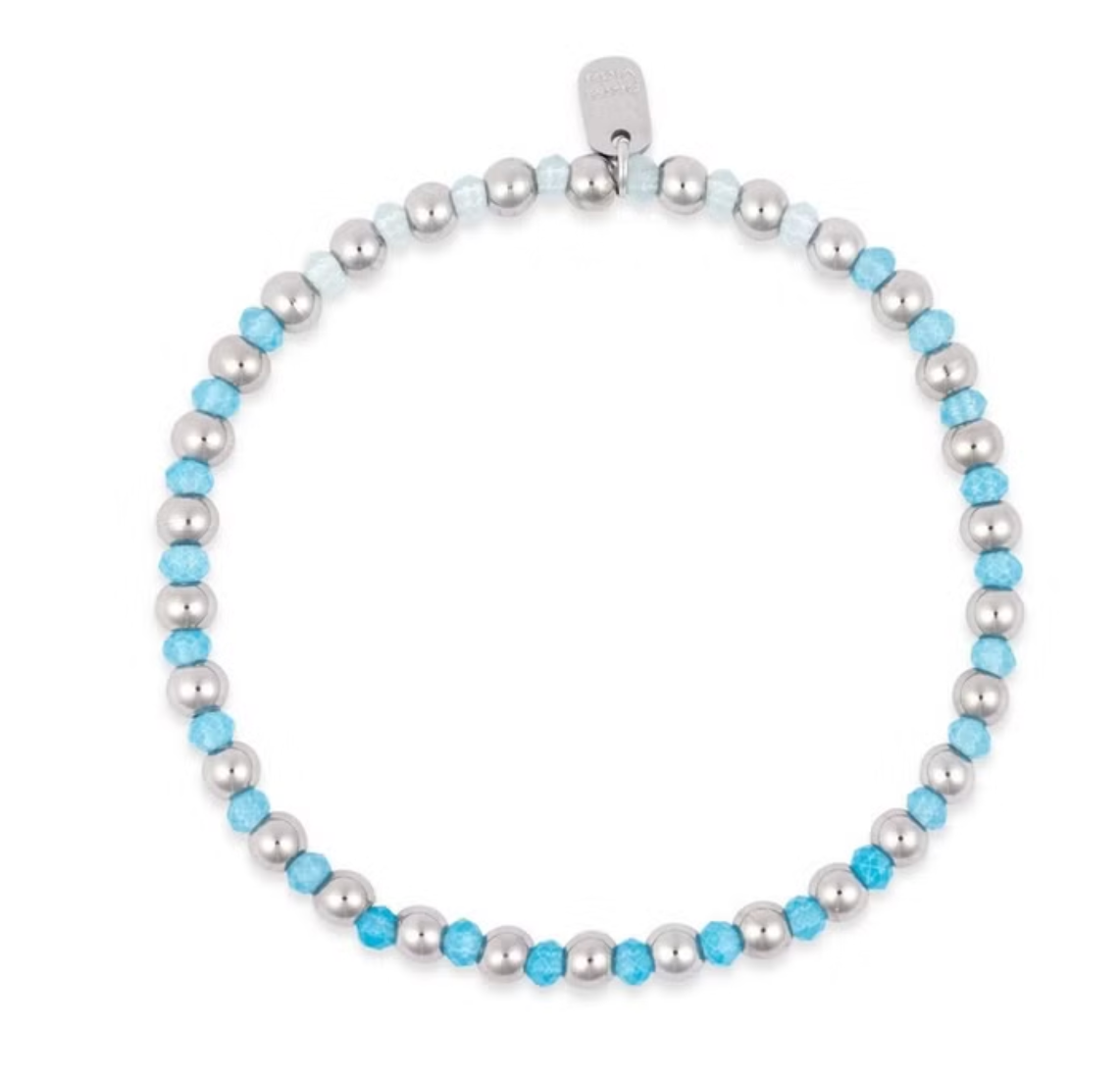 Pura Vida Ball Bead & Stone Stretch Bracelet SILVER