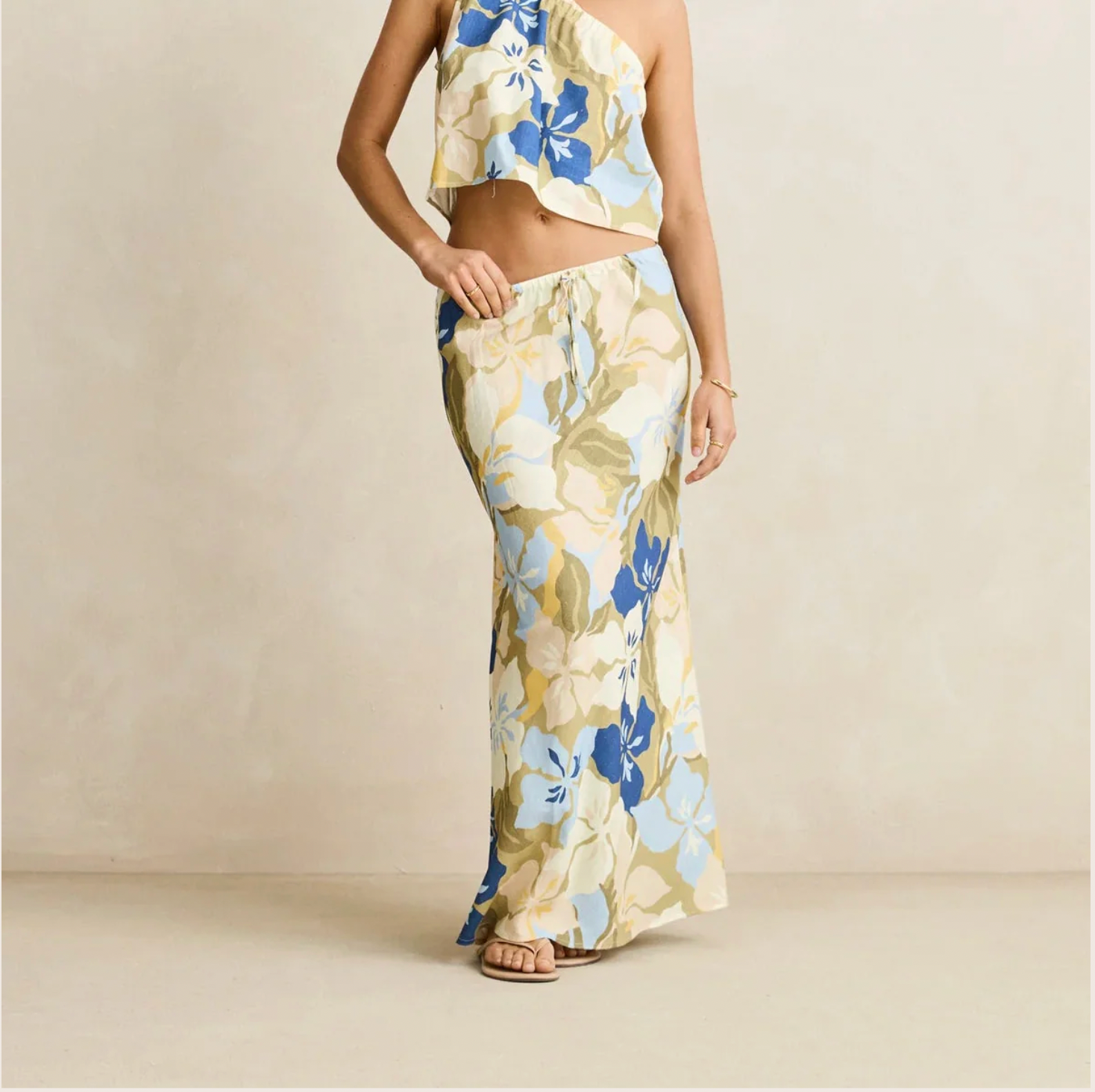 Rhythm W Blanca Floral Bias Cut Maxi Skirt OLIVE