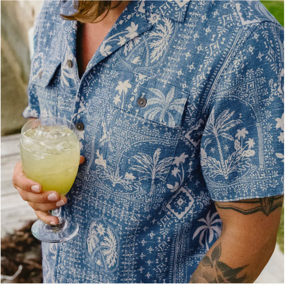 Howler Bros M SS Shores Club Shirt PALMETTO PROPHECY STORM BLUE