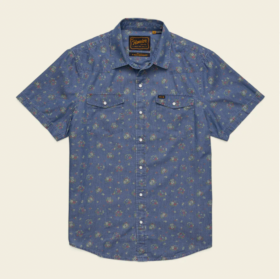 Howler Bros M SS H Bar B Snapshirt BOUQUETS WASHED INDIGO