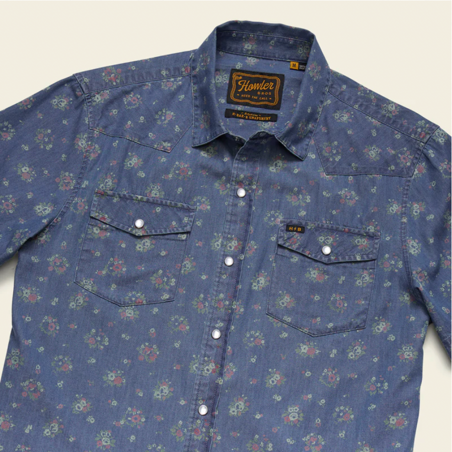 Howler Bros M SS H Bar B Snapshirt BOUQUETS WASHED INDIGO