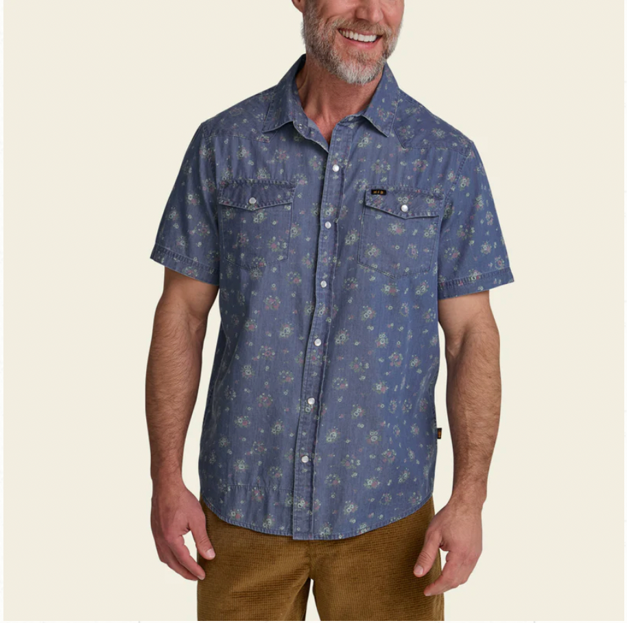 Howler Bros M SS H Bar B Snapshirt BOUQUETS WASHED INDIGO