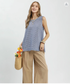Umgee W Stripe Sleeveless Tank w/ Fray Hem BLUE