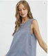Umgee W Stripe Sleeveless Tank w/ Fray Hem BLUE