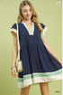 Umgee W Color Blocked Tiered Mini Dress NAVY