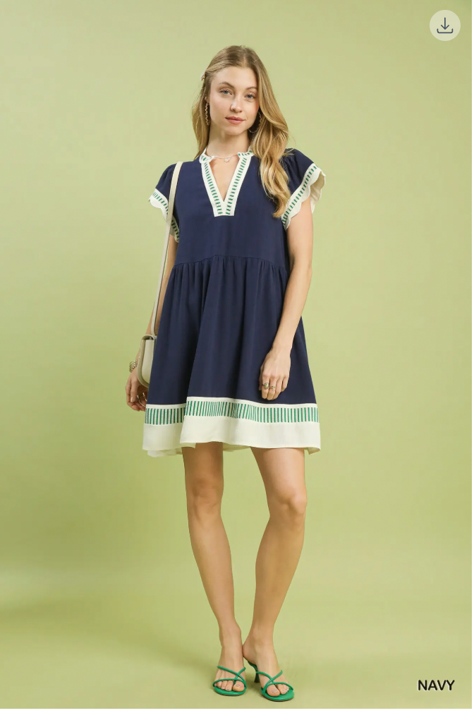 Umgee W Color Blocked Tiered Mini Dress NAVY