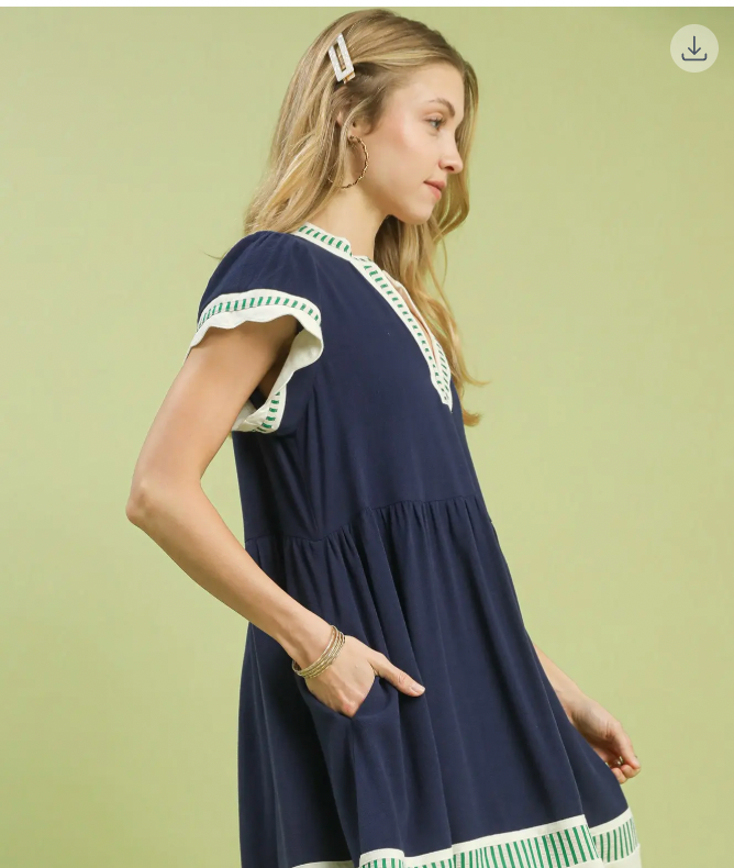 Umgee W Color Blocked Tiered Mini Dress NAVY