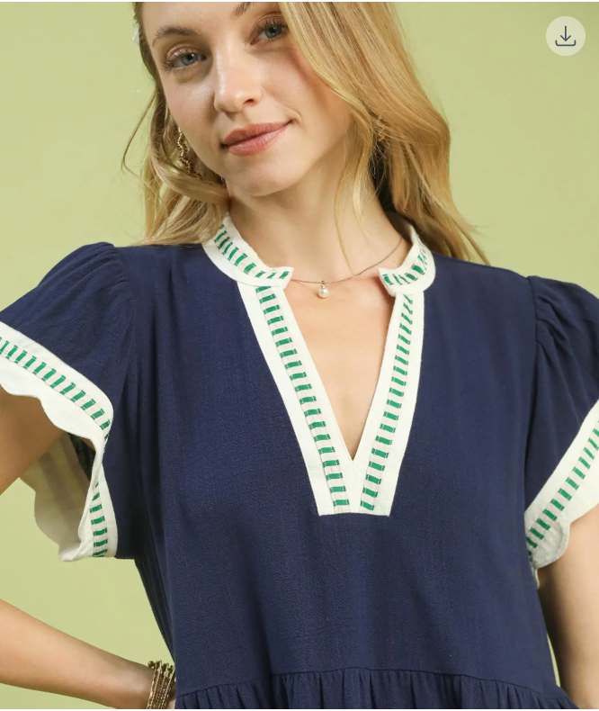 Umgee W Color Blocked Tiered Mini Dress NAVY