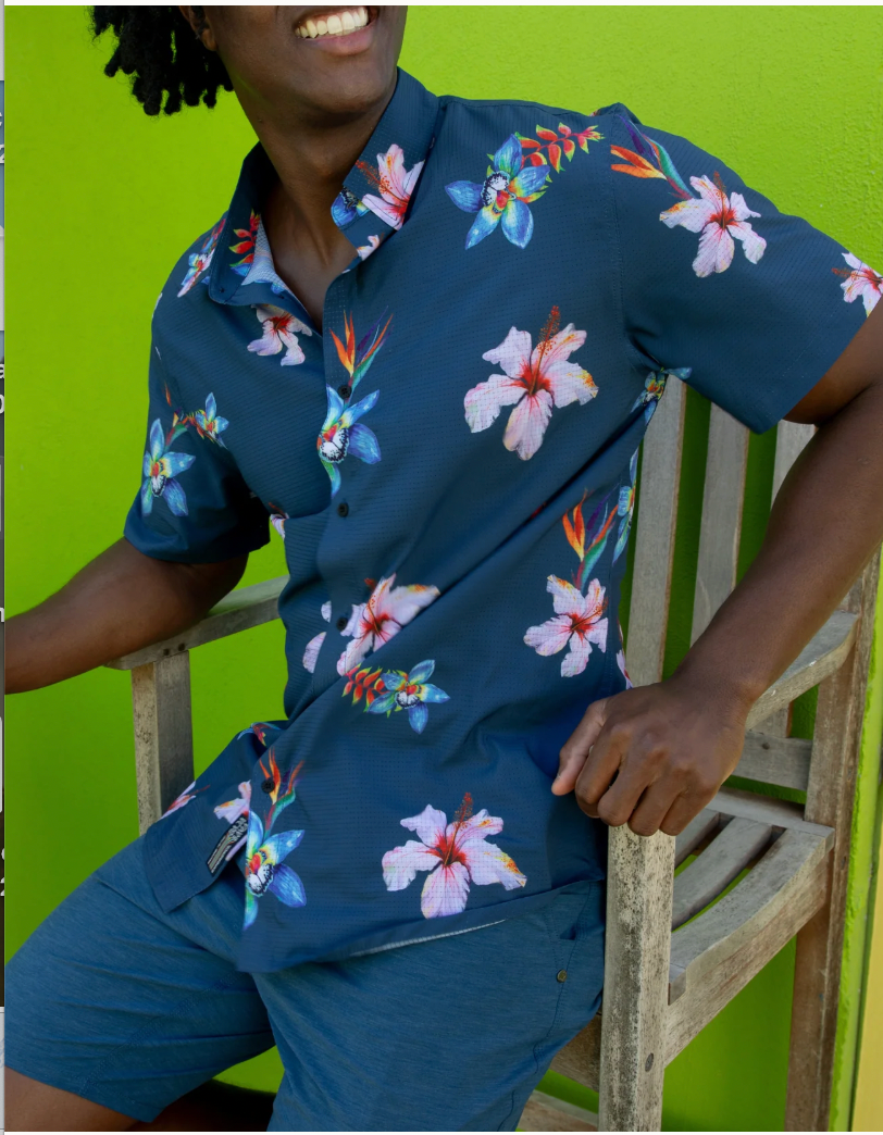 Baja Llama M SS Flower Powers Mojave Shirt BLUE