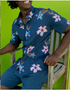 Baja Llama M SS Flower Powers Mojave Shirt BLUE