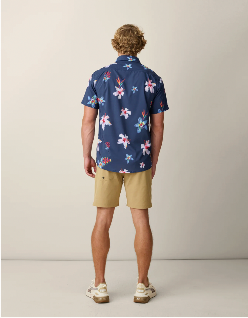 Baja Llama M SS Flower Powers Mojave Shirt BLUE