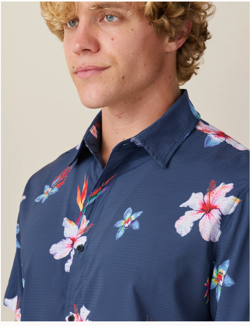 Baja Llama M SS Flower Powers Mojave Shirt BLUE