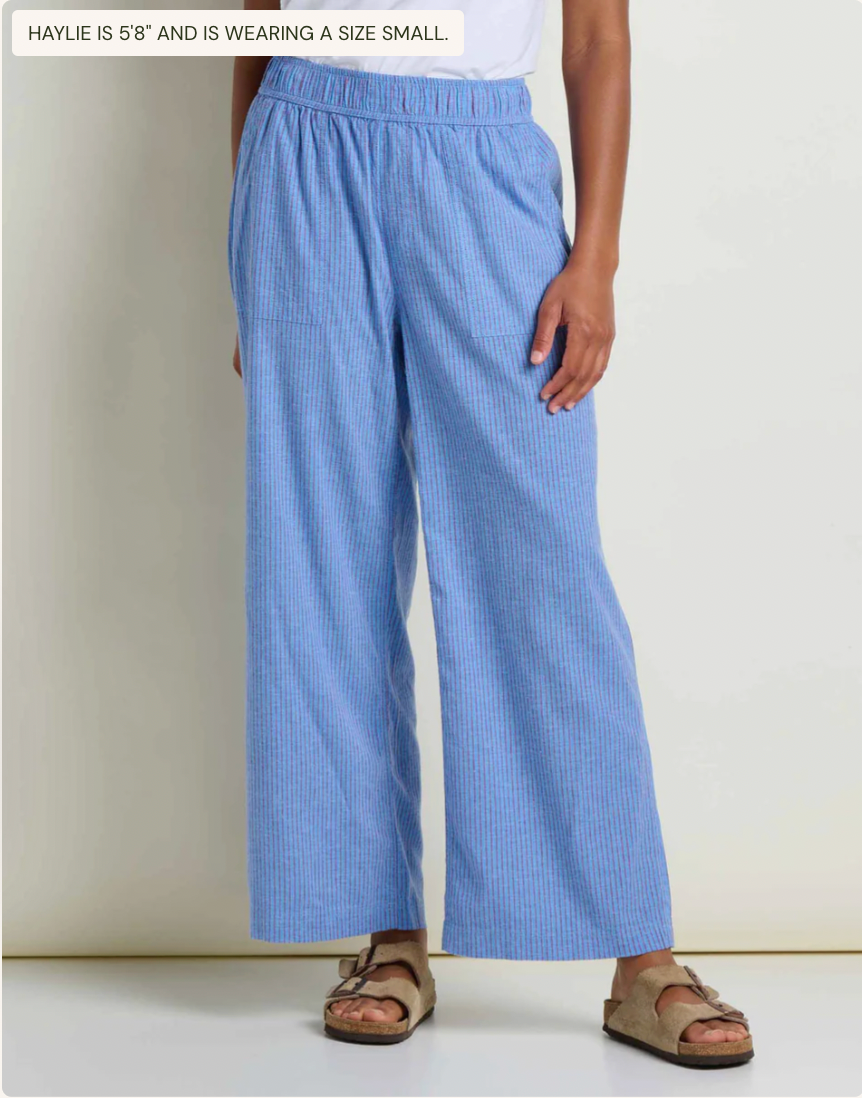 Toad & Co W Taj Hemp Wide Leg Pant BLUE JAY RAILROAD STRIPE