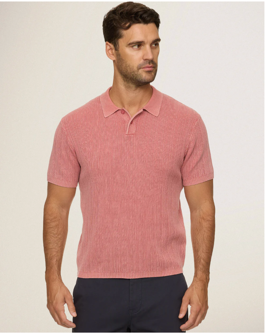 Flag & Anthem M SS Gaffney Acid Wash Sweater Polo WASHED RED