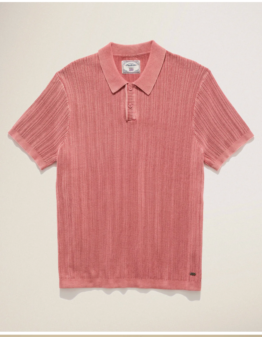 Flag & Anthem M SS Gaffney Acid Wash Sweater Polo WASHED RED