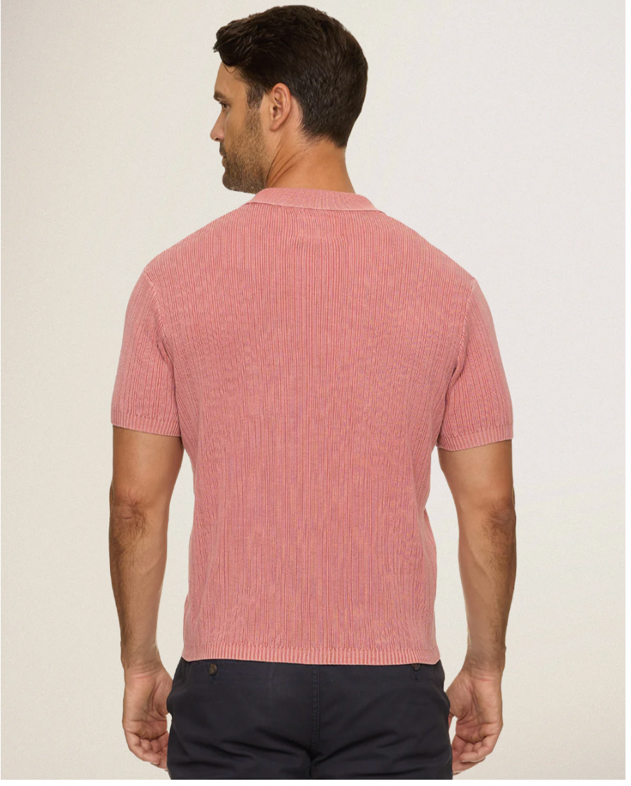 Flag & Anthem M SS Gaffney Acid Wash Sweater Polo WASHED RED