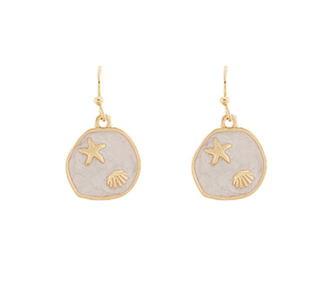 Golden Stella Cream Round Starfish & Shell Earring GOLD