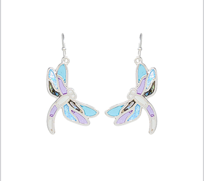 Golden Stella Dragonfly Abalone Earrings SILVER