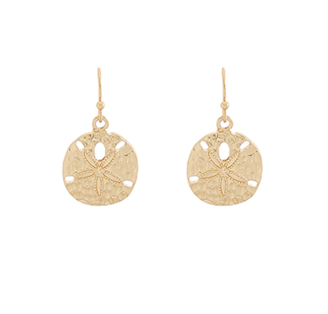 Golden Stella Textured Round Sand Dollar Earrings GOLD