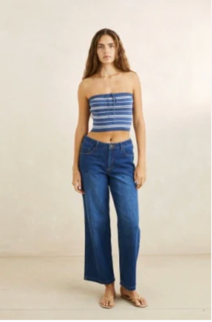 Rhythm W Vista Stripe Strapless Knit Top DARK BLUE