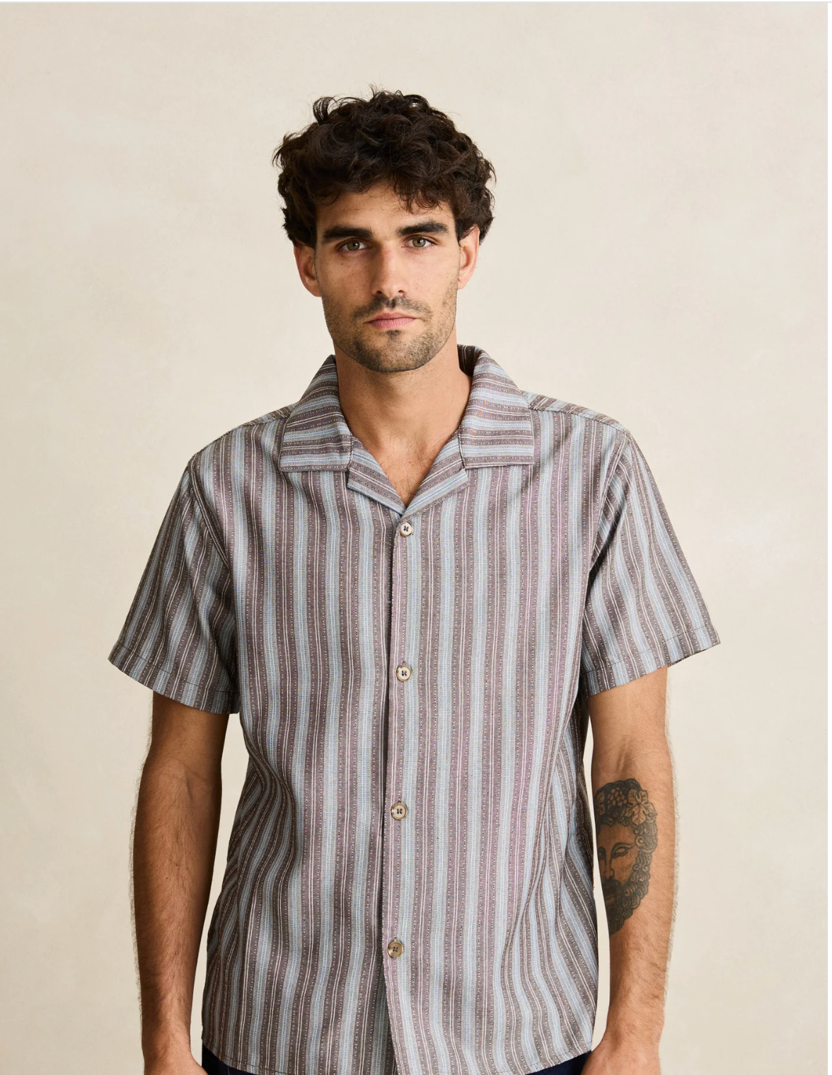 Rhythm M SS Vacation Stripe Shirt CHOCOLATE