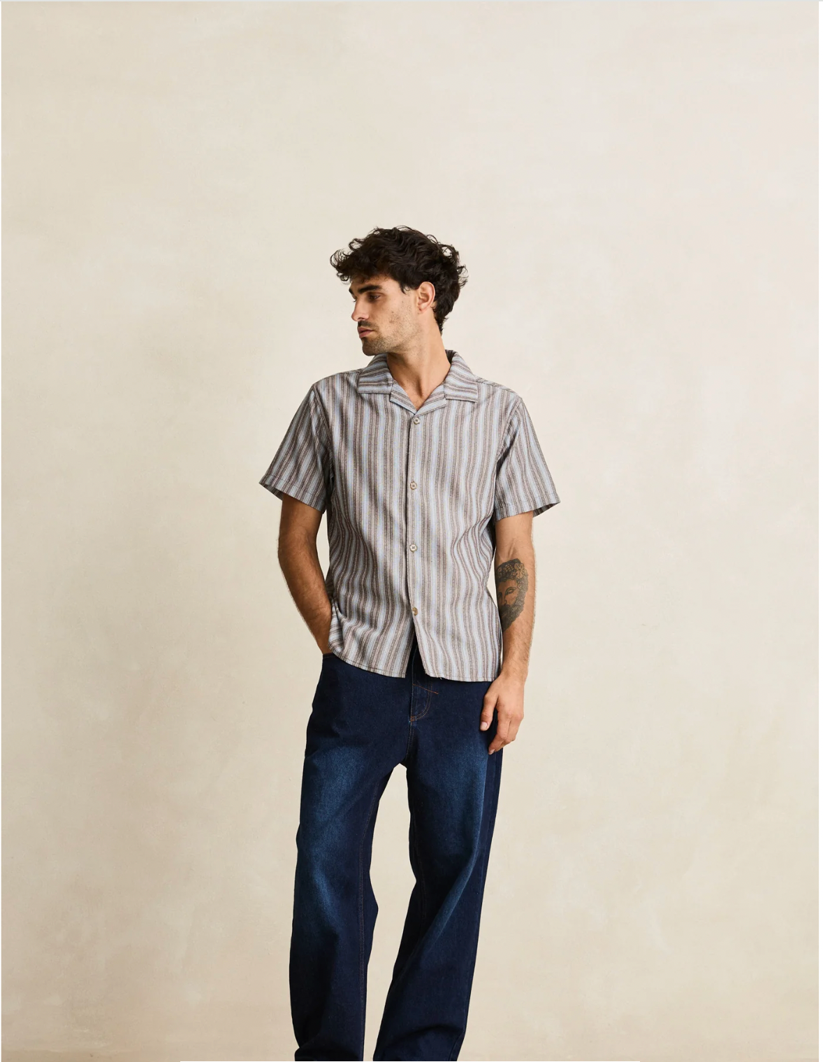 Rhythm M SS Vacation Stripe Shirt CHOCOLATE